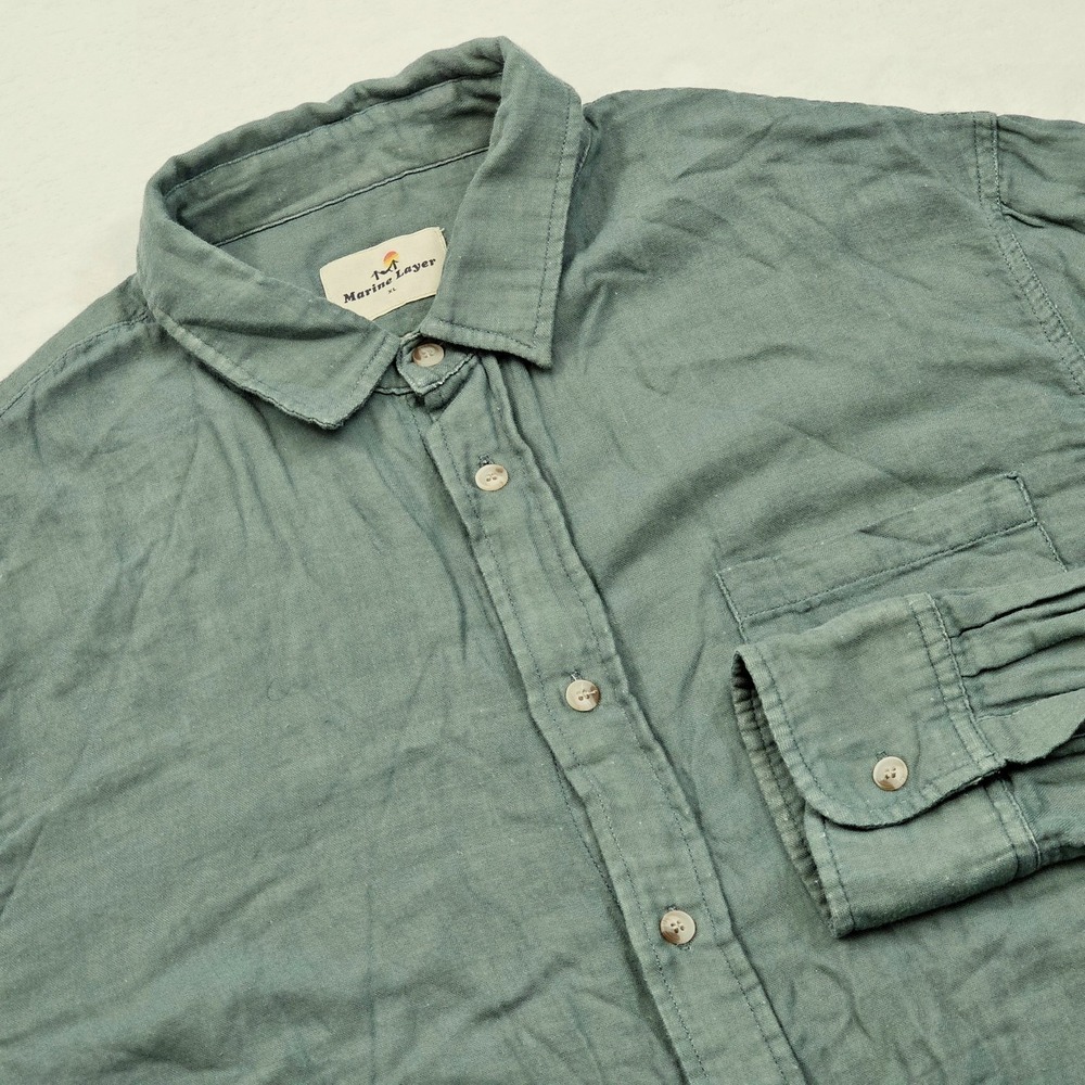 Marine Layer Mens XL Button Up Shirt Green Long‎ Sleeve Soft Coastal Ivy Preppy